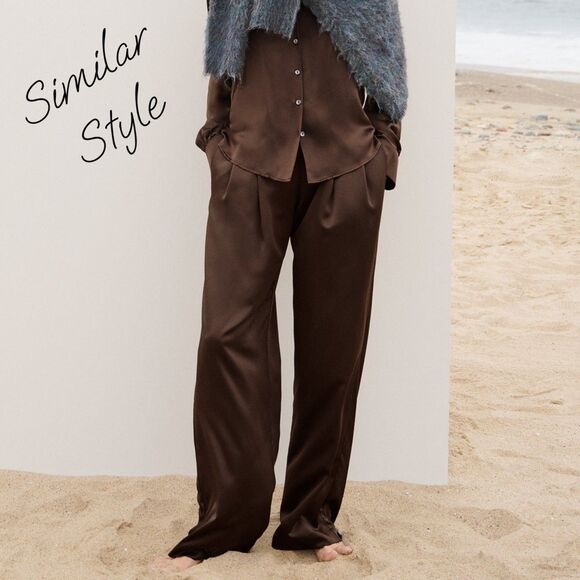 Badgley Mischka NWT $500 Copper Brown Hi-Rise Wide Leg Long Silk Pants, Size 14 - Picture 8 of 8